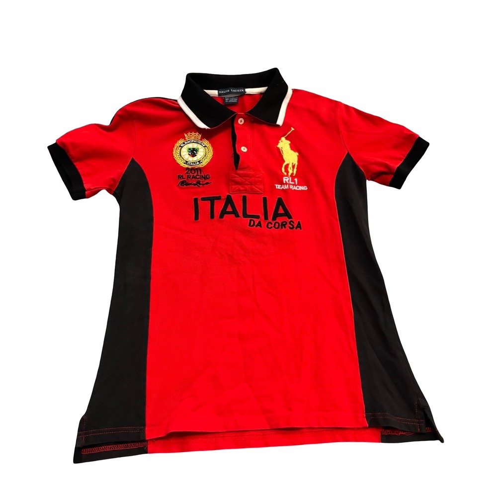 Ralph Lauren RL Racing Team Italia Polo Shirt Red Black Embroidered Womens Mβ
